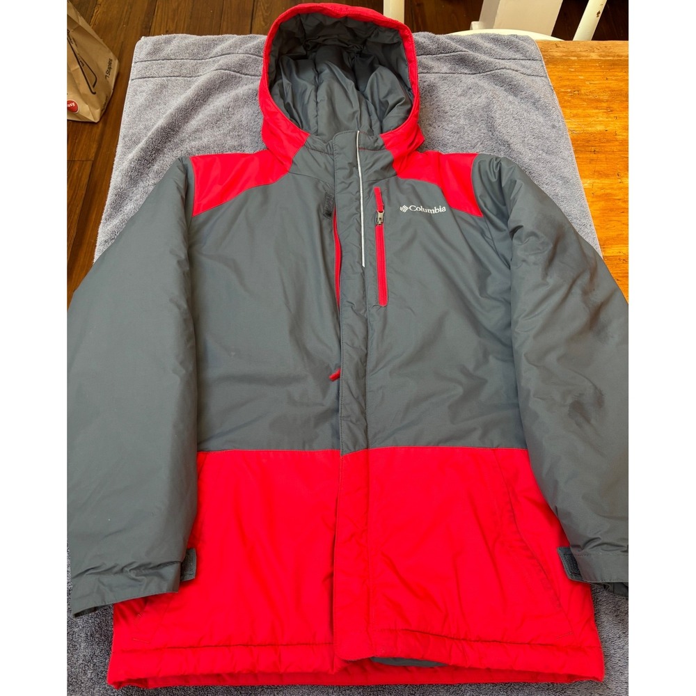 Columbia Kids Red Gray Insulated Winter Jacket Hooded Parka Size L 14/16